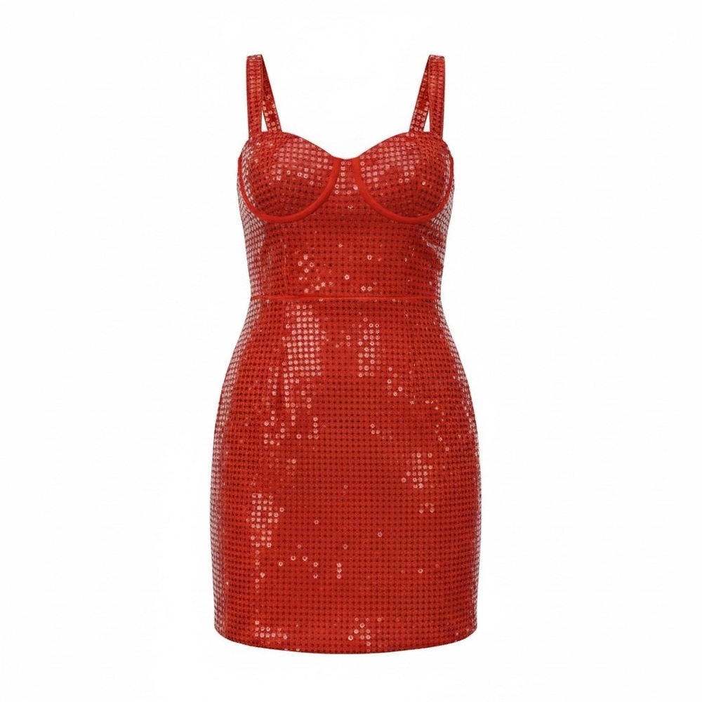 Faeriesty Red Sequin Bustier Mini Dress Size 2 NWT